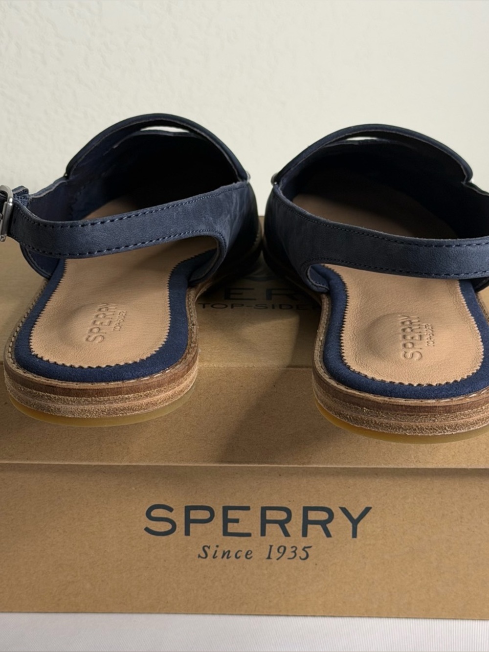 New Sperry Top-Sider Saybrook Slingback Leather Flats Light Navy Blue Woman’s 11 - Picture 6 of 11